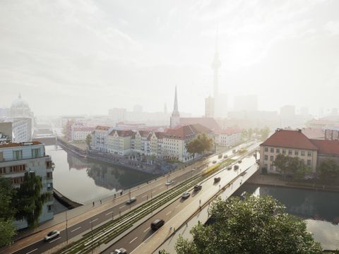 Siegerentwurf für die neue Mühlendammbrücke (Visualisierung) (Bild: Arup/COBE, SenUVK)