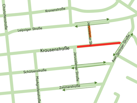 Bauabschnitt 1 zwischen Axel-Springer-Straße und Jerusalemer Straße – Umfahrungsmöglichkeiten