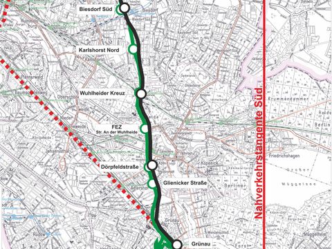 Nahverkehrstangente zum Schienenpersonennahverkehr auf dem östlichen Berliner Eisenbahnaußenring (schematische Darstellung)