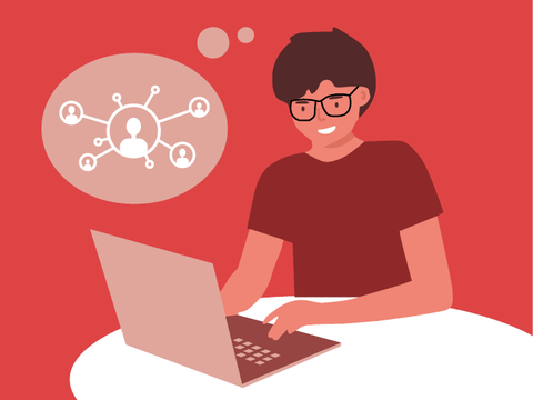 Illustration eines Menschen am Laptop sitzend