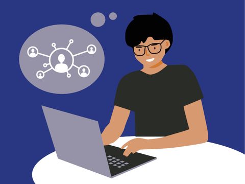 Illustration eines Menschen am Laptop sitzend