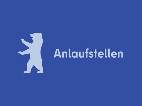 Ein Beitragsbild mit der Aufschrift "Anlaufstellen". Links daneben ist ein stilisierter Bär - der Berliner Bär - zu sehen. Der Hintergrund ist dunkelblau und die Aufschrift sowie die Grafik sind hellblau.