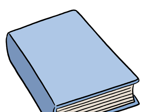 Ein liegendes blaues Buch.