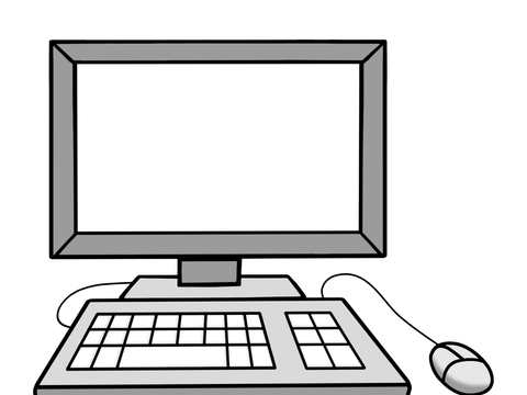 Ein Computerbildschirm mit Tastatur und Maus.