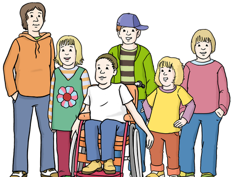 Eine Gruppe von Kindern, die unterschiedlich alt sind.