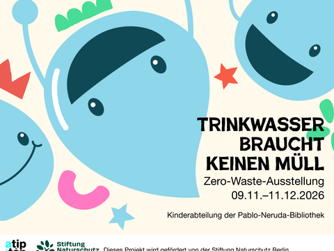 Grafik mit Veranstaltungstitel und großen lachenden Wassertropfen