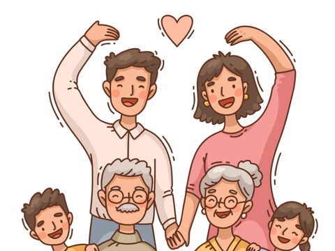 Grafik eines Familienportraits mit drei Generationen