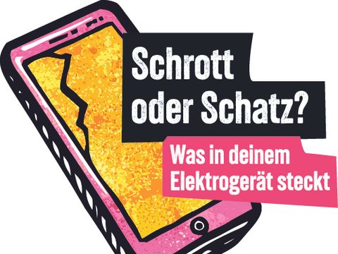 Grafik mit Veranstaltungstitel und kaputtem Smartphone