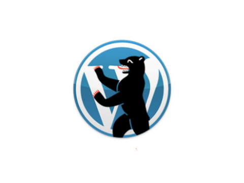 Berliner Bär vor dem WordPress Logo. WordPress Meetup Berlin. wpmeetup-Berlin.de Twitter: #WPBerlin