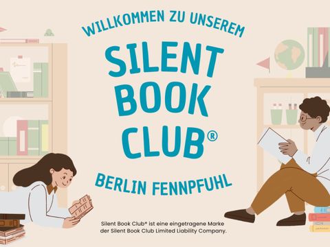 Grafik mit lesenden Menschen in Bibliothek