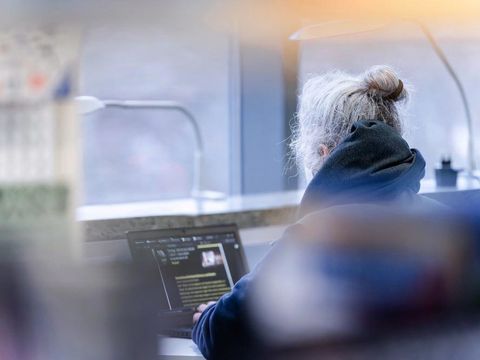 Frau von hinten mit Laptop