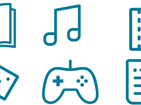 verschiedene Icons: Buch, Musik, Film, Spiele, Konsolenspiel, Zeitung