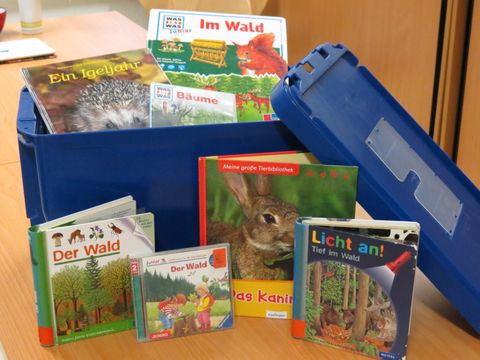 Kiste mit Büchern zum Thema Natur