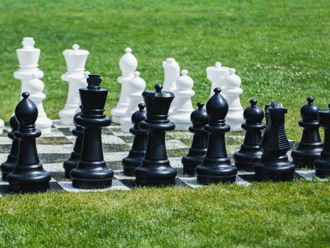 Outdoor-Schach auf grüner Wiese