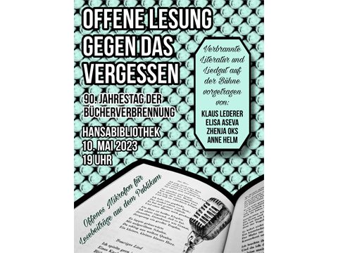 Offene Lesung gegen das Vergessen 90. Jahrestag der Bücherverbrennung