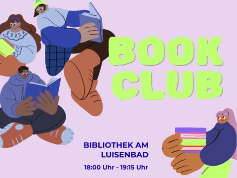 Grafik mit Jugendlichen, die lesen oder Bücher in der Hand halten, dazu ein Schriftzug: Book Club