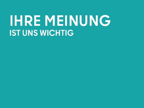 Grafik einfarbig mit Schrift: Ihre Meinung ist uns wichtig