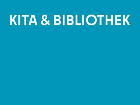 Grafik einfarbig mit Schrift: Kita und Bibliothek