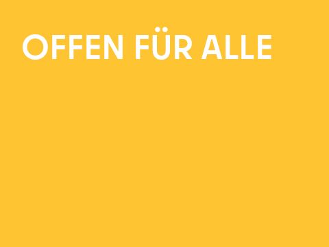 Grafik einfarbig mit Schrift: Offen für alle