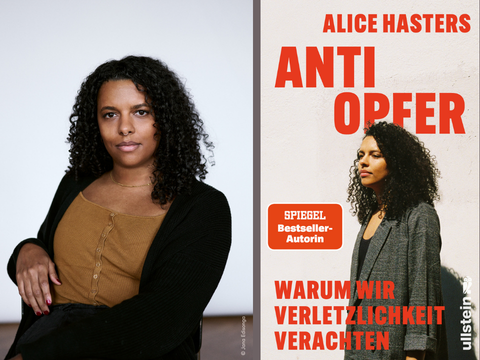 Autorenfoto Alice Hasters, Buchcover 'Anti Opfer'