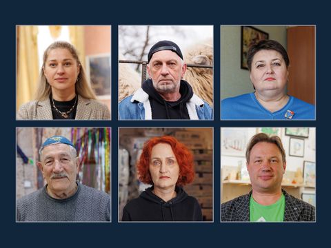 Sechs Porträts von Menschen
