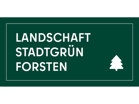 Die Begriffe "Landschaft", "Stadtgrün" und "Forsten" und rechts daneben das Symbol einer Tanne