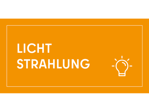 Die Begriffe "Licht" und "Strahlung" und daneben das Symbol einer leuchtenden Glühbirne