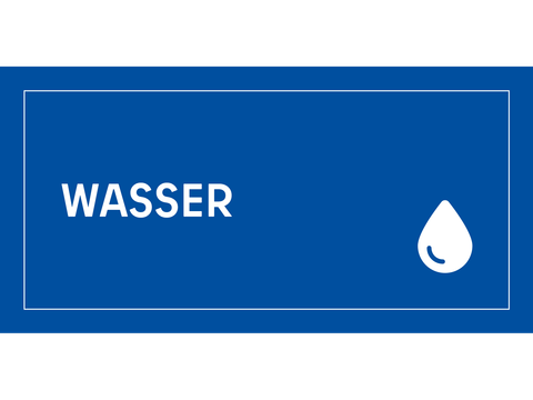 Das Wort "Wasser" und rechts daneben ein Symbol, das einen Wassertropfen zeigt.
