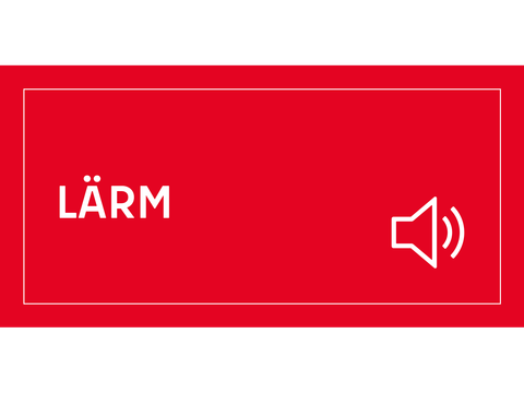 Das Wort "Lärm" und rechts daneben das Symbol eines Lautsprechers, aus dem Töne erklingen