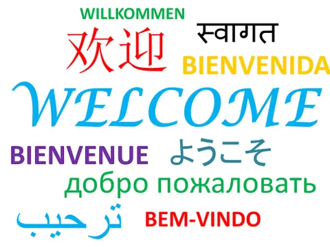 Schriftzug Welcome in verschiedenen Sprachen