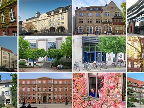 Eine Collage mit allen Berliner Volkshochschulen