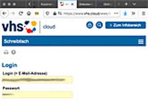 vhs.cloud Login-Maske