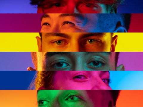 Augenpaare in Regenbogenfarben