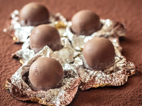 truffles on cocoa background