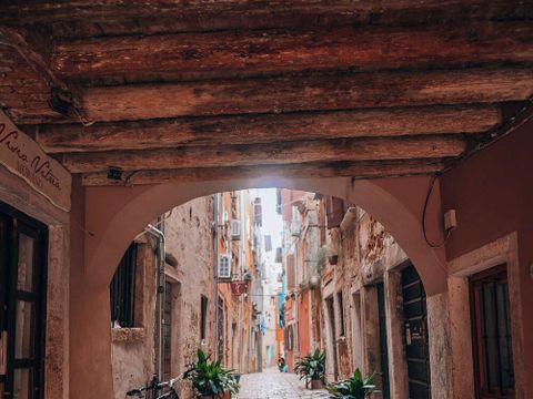 Typical Old Narrow Street in Rovinj, Croatia