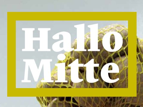 Gelbe Grafik mit dem Text „Hallo Mitte“