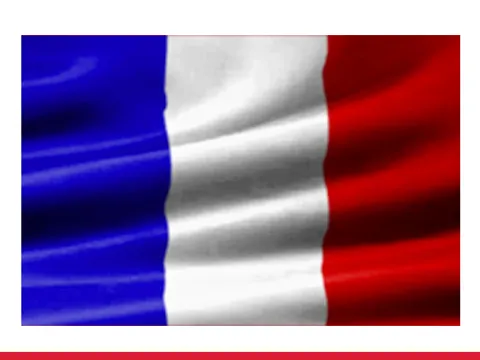 Flagge von Frankreich mit drei senkrechten Streifen in Blau, Weiß und Rot.