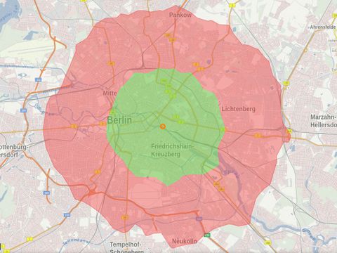 Digitale Plattform Stadtverkehr (DPS): Erreichbarkeitsanalyse (Bild: SenMVKU / Kartengrundlage: basemap.de)