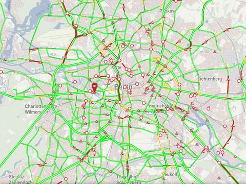 Digitale Plattform Stadtverkehr (DPS): Verkehrslage und Sperrungen (Bild: SenMVKU / Kartengrundlage: basemap.de)