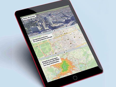 Screenshots aus dem Wirtschaftsatlas Berlin auf einem Tablet