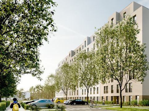 Auf dem Bild ist ein 3D-Rendering in der Außenansicht eines Neubauprojektes in Berlin zu sehen.
