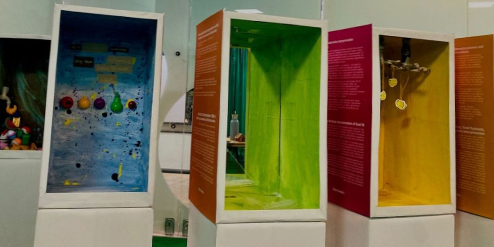 Schaukästen der Ausstellung "Let's Talk about Food"
