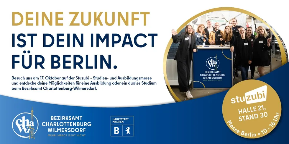 Deine Zukunft ist dein Impact für Berlin. Flyer zur Stuzubi am 17. Oktober 2026