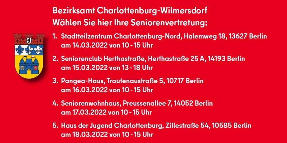 Wahllokale für die Wahl der Seniorenvertretung 2022