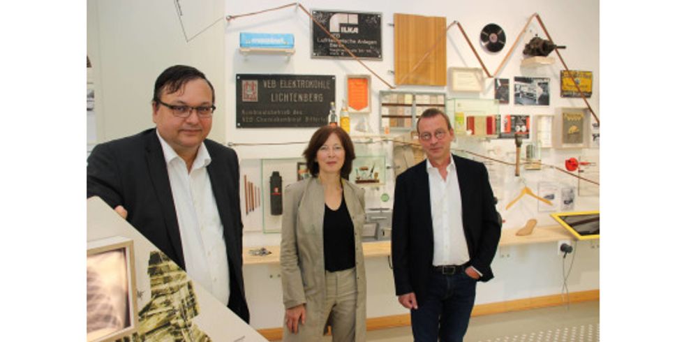 Michael Grunst, Julia Novak, Dr. Torsten Wöhlert in der neuen Dauerausstellung des Museums Lichtenberg