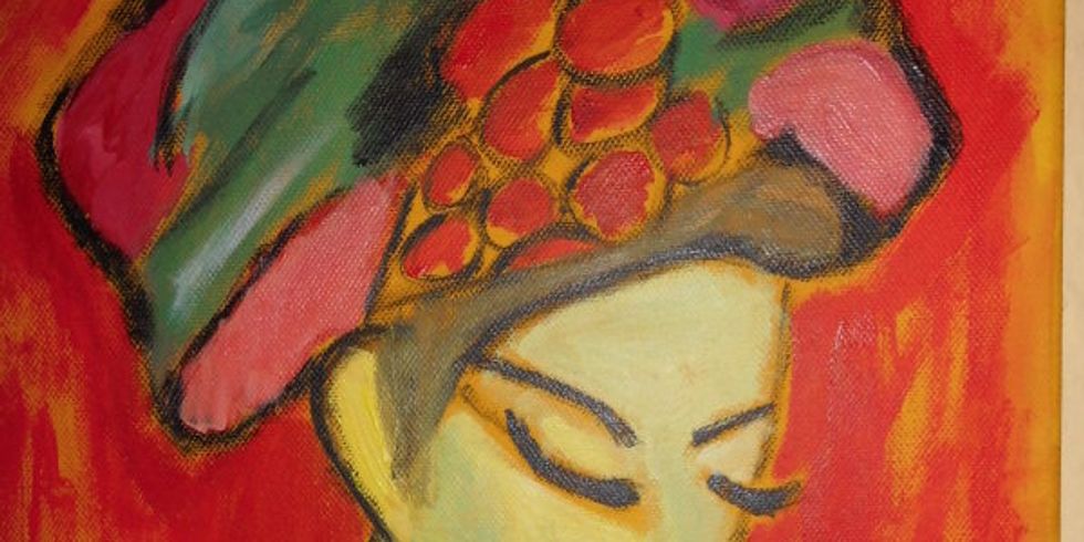 Dame mit Fächer - Acryl auf Leinwand