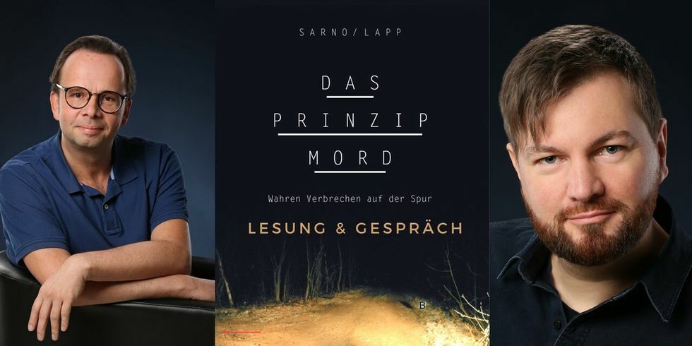 Abbildung des Buchumschlags, links und rechts je ein Portait der beiden Autoren