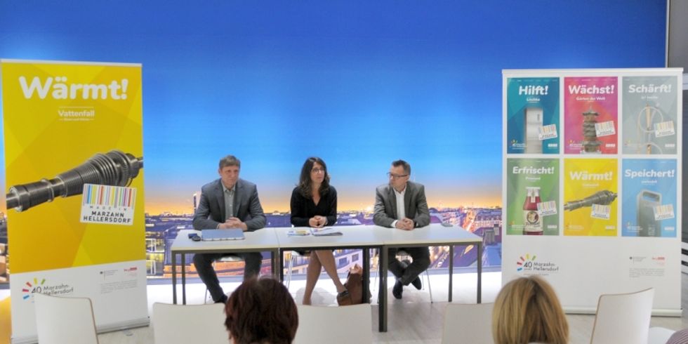 Vorstellung der Kampagne "Made in Marzahn-Hellersdorf" - Bezirksstadträtin Nadja Zivkovic, Dr. Oleg Peters und Olaf Weidner präsentieren die Kampagne 2