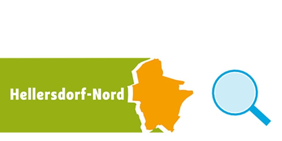 Karte mit Lupe und Schriftzug Hellersdorf-Nord