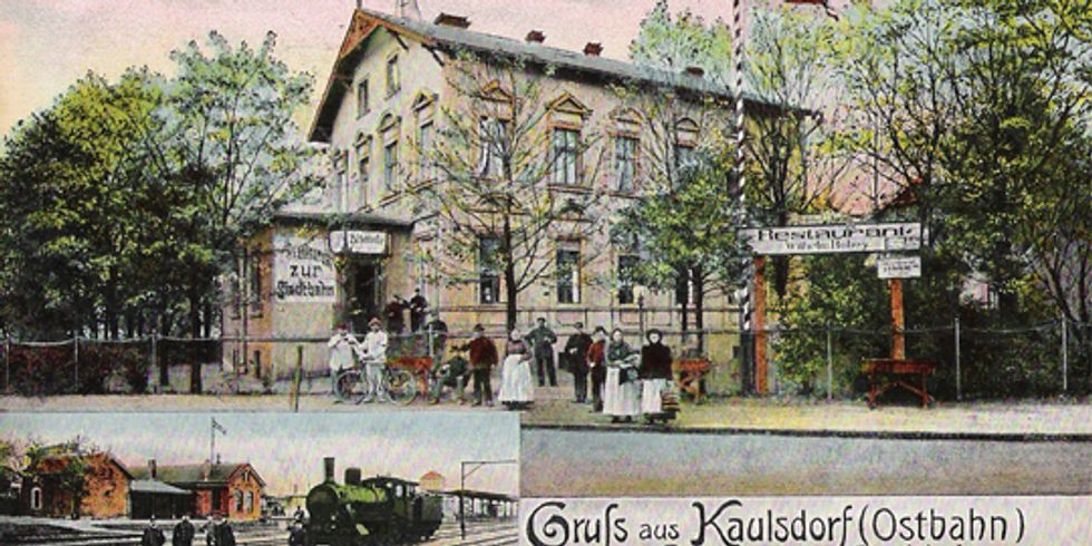 Ansicht von Bahnhof Kaulsdorf auf einer Postkarte zur Jahrhundertwende um 1900